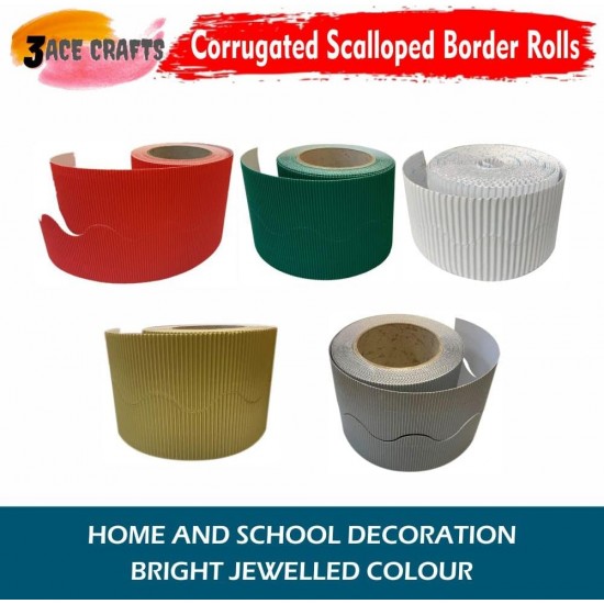 Corrugated Border Rolls - Pack of 5 Festive (Scarlet, Emerald, White, Gold, Silver) – 57mm x 15m