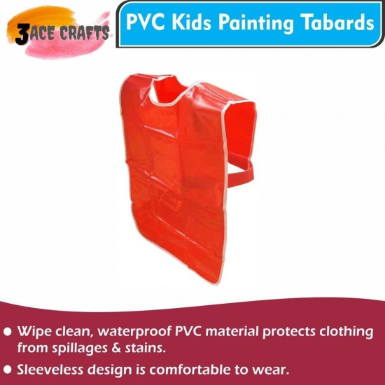 Kids Waterproof PVC Tabard (Red) – 58cm, 61cm, 66cm, 69cm , for Painting, Cooking & Messy Play
