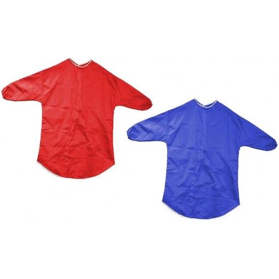 Kids Art Aprons (Red & Blue, Set of 2) – 65 cm, Waterproof with Sleeves & Elastic Cuffs for Painting & Cooking
