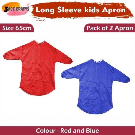 Kids Art Aprons (Red & Blue, Set of 2) – 65 cm, Waterproof with Sleeves & Elastic Cuffs for Painting & Cooking