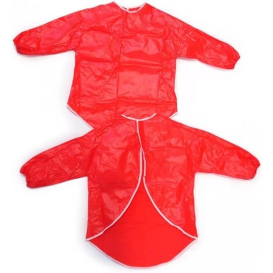 Kids Art Apron (Red) – 42cm, Waterproof with Sleeves & Cuffs for Painting & Cooking