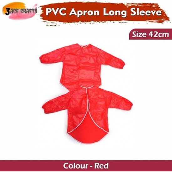 Kids Art Apron (Red) – 42cm, Waterproof with Sleeves & Cuffs for Painting & Cooking