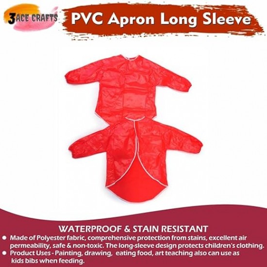 Kids Art Apron (Red) – 42cm, Waterproof with Sleeves & Cuffs for Painting & Cooking