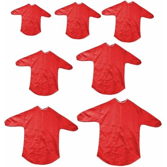 Kids Art Apron Combo (Red, Set of 7) – 46–86cm, Waterproof with Sleeves & Cuffs for Painting & Cooking