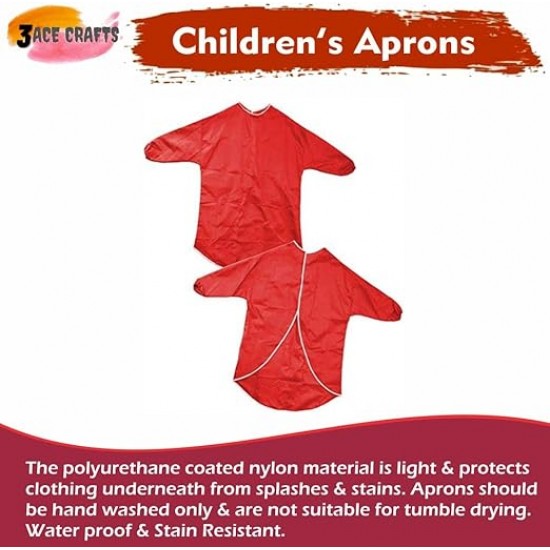 Kids Art Apron Combo (Red, Set of 7) – 46–86cm, Waterproof with Sleeves & Cuffs for Painting & Cooking