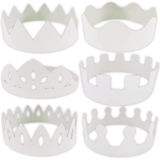 Make-Your-Own Paper Crowns (Set of 12) White  – 18cm, DIY Craft Kit for Parties & Celebrations