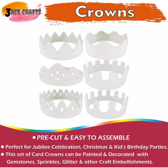 Make-Your-Own Paper Crowns (Set of 12) White  – 18cm, DIY Craft Kit for Parties & Celebrations