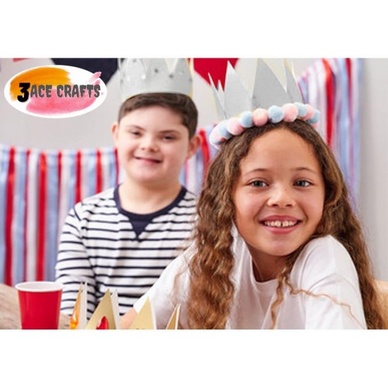 Make-Your-Own Paper Crowns (Set of 12) White  – 18cm, DIY Craft Kit for Parties & Celebrations