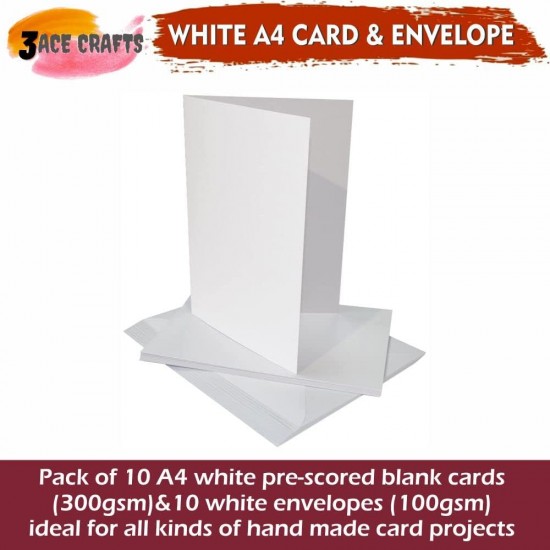 White Blank Cards & Envelopes (Pack of 10) - A4 – Cardmaking Kit for All Occasions