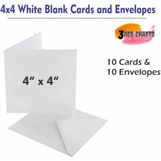 White Blank Cards & Envelopes (Pack of 10) - 4 x 4 inch – Cardmaking Kit for All Occasions
