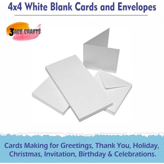 White Blank Cards & Envelopes (Pack of 10) - 4 x 4 inch – Cardmaking Kit for All Occasions
