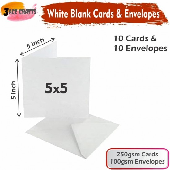 White Blank Cards & Envelopes (Pack of 10) - 5 x 5 Inch – Cardmaking Kit for All Occasions