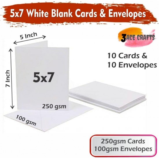 White Blank Cards & Envelopes (Pack of 10) - 5 x 7 Inch – Cardmaking Kit for All Occasions
