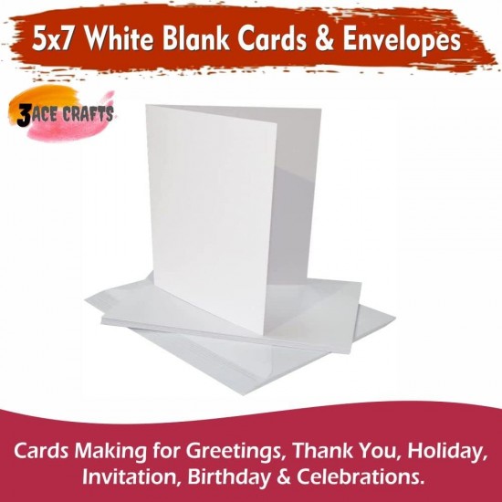 White Blank Cards & Envelopes (Pack of 10) - 5 x 7 Inch – Cardmaking Kit for All Occasions