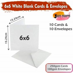 White Blank Cards & Envelopes (Pack of 10) - 6 x 6 Inch – Cardmaking Kit for All Occasions