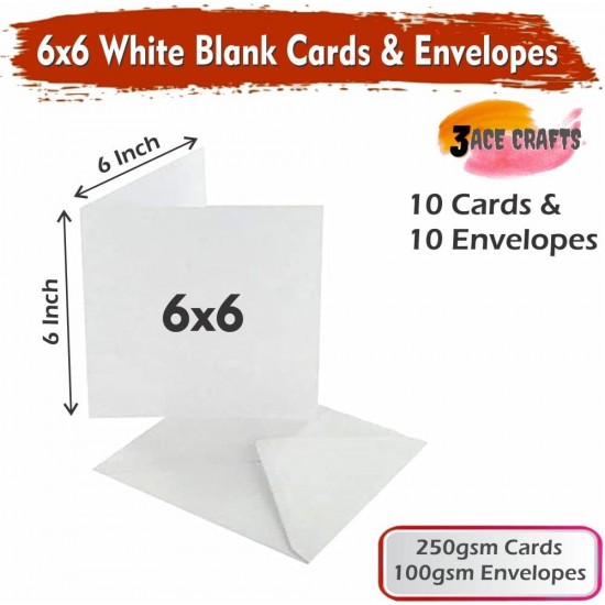 White Blank Cards & Envelopes (Pack of 10) - 6 x 6 Inch – Cardmaking Kit for All Occasions