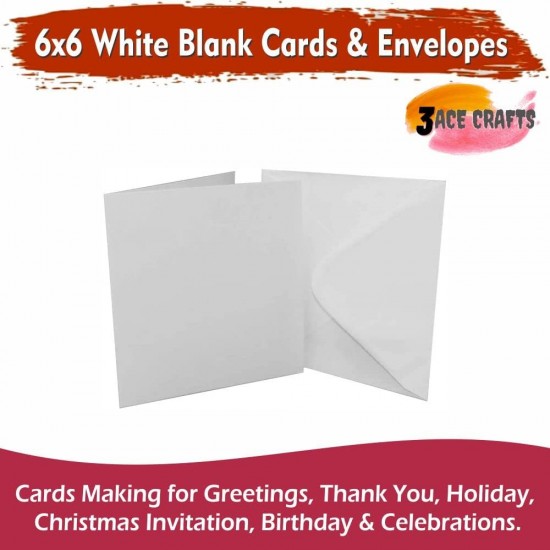 White Blank Cards & Envelopes (Pack of 10) - 6 x 6 Inch – Cardmaking Kit for All Occasions