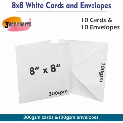 White Blank Cards & Envelopes (Pack of 10) - 8 x 8 Inch – Cardmaking Kit for All Occasions