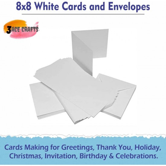 White Blank Cards & Envelopes (Pack of 10) - 8 x 8 Inch – Cardmaking Kit for All Occasions