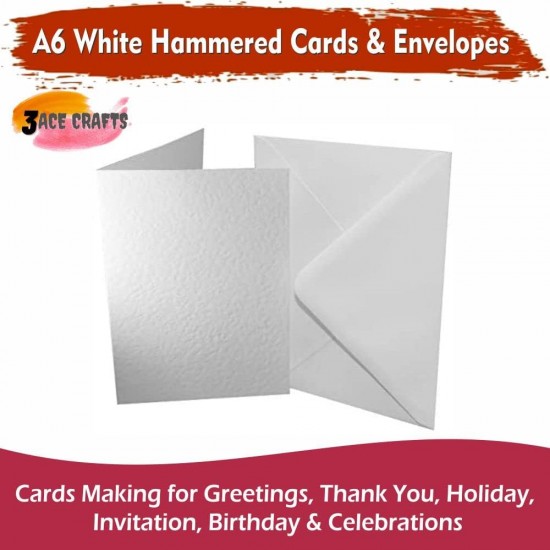 White Blank Cards & Envelopes (Pack of 10) - A6 Hammered – Cardmaking Kit for All Occasions
