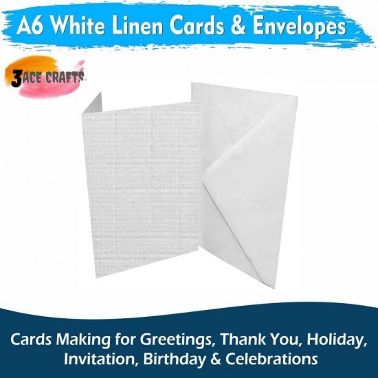 White Blank Cards & Envelopes (Pack of 10) - A6 Linen– Cardmaking Kit for All Occasions