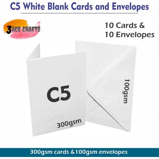 White Blank Cards & Envelopes (Pack of 10) -  C5 Cards – Cardmaking Kit for All Occasions