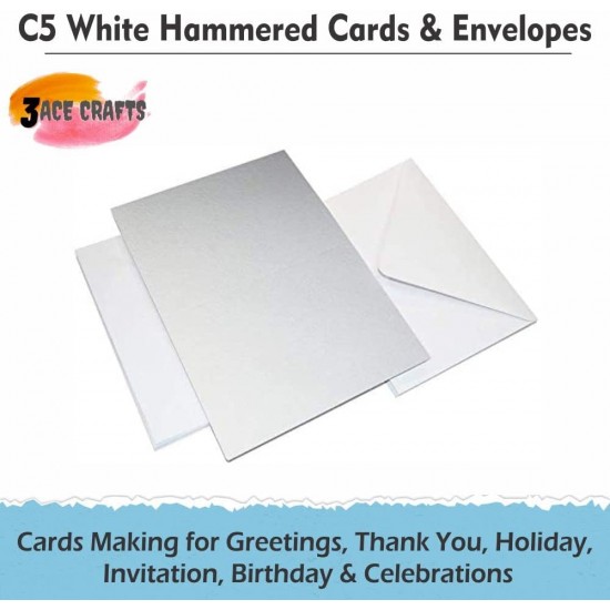 White Blank Cards & Envelopes (Pack of 10) - C5 Hammered – Cardmaking Kit for All Occasions