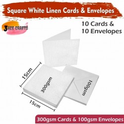 White Blank Cards & Envelopes (Pack of 10) - Square Linen 150mm – Cardmaking Kit for All Occasions