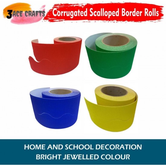 Corrugated Border Rolls - Pack of 4 House (Scarlet, Leaf Green, Ultra Blue, Lemon) – 57mm x 15m