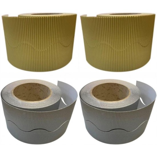 Corrugated Border Rolls - Pack of 4 Metallic (Gold, Silver) – 57mm x 15m