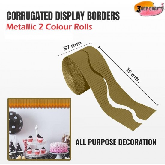 Corrugated Border Rolls - Pack of 4 Monochrome (Black, White, Silver, Grey) – 57mm x 15m