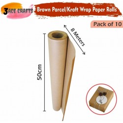 Kraft Paper Rolls  (Pack of 10), Brown, 8m x 50cm,  – Perfect for Wrapping Gifts, Bouquets, Posters & DIY Crafts