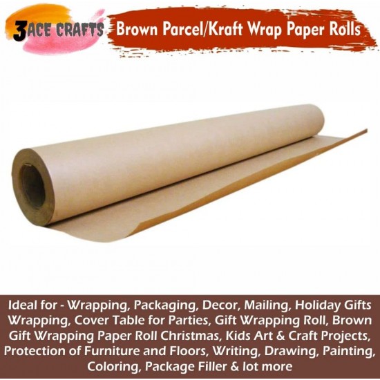Kraft Paper Rolls (Pack of 3), Brown, 8m x 50cm, – Perfect for Wrapping Gifts, Bouquets, Posters & DIY Crafts
