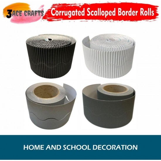 Corrugated Border Rolls - Pack of 4 Monochrome (Black, White, Silver, Grey) – 57mm x 15m