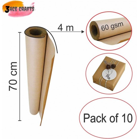 Kraft Wrapping Rolls – (Pack of 10), Brown, 4m x 70cm, 60gsm – Eco-Friendly Wrapping for Gifts, Parcels, Crafts & Table Covers