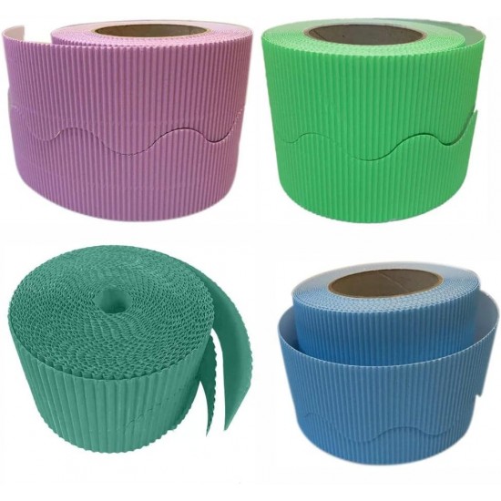 Corrugated Border Rolls - Pack of 4 Pastel (Peppermint, Sky Blue, Lilac, Pale Green) – 57mm x 15m