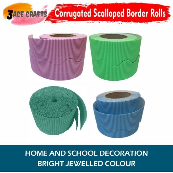 Corrugated Border Rolls - Pack of 4 Pastel (Peppermint, Sky Blue, Lilac, Pale Green) – 57mm x 15m