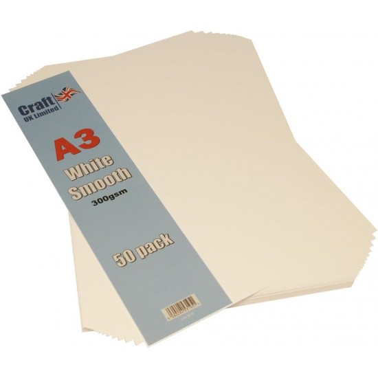 Smooth Card (Pack of 50 Sheets), White, 2010, A3, 300gsm Ideal For All Types Of Card Making