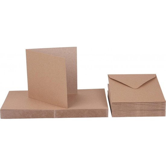 Kraft Cards & Envelopes (Pack of 50),Brown,  2047, 6x6" Ideal For All Types Of Card Making