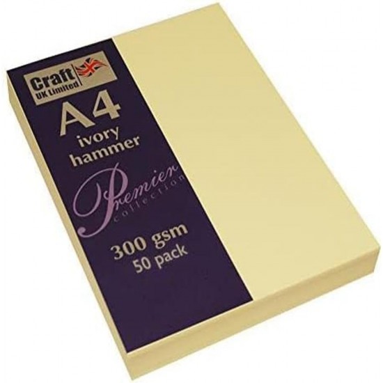 Paper Sheets (Pack Of 50), A4,300 gsm, Ivory Recycled Hammered Card, 2393, Ideal for drawing, painting, calligraphy