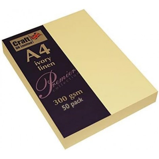 Paper Sheets (Pack Of 50), A4,300 gsm,  Ivory Recycled Linen Card, 2392, Ideal for drawing, painting, calligraphy