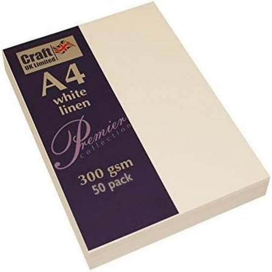 Paper Sheets (Pack Of 50), A4,300 gsm, White Recycled Linen Card, 2390, Ideal for drawing, painting, calligraphy