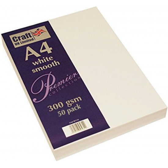 Paper Sheets (Pack Of 50), A4,300 gsm, White Smooth Paper , 2485, Ideal for drawing, painting, calligraphy