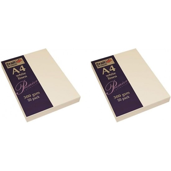Paper Sheets (Pack Of 2), A4,300 gsm, 50 Sheets White Recycled Linen Card , 2390, Ideal for drawing, painting, calligraphy