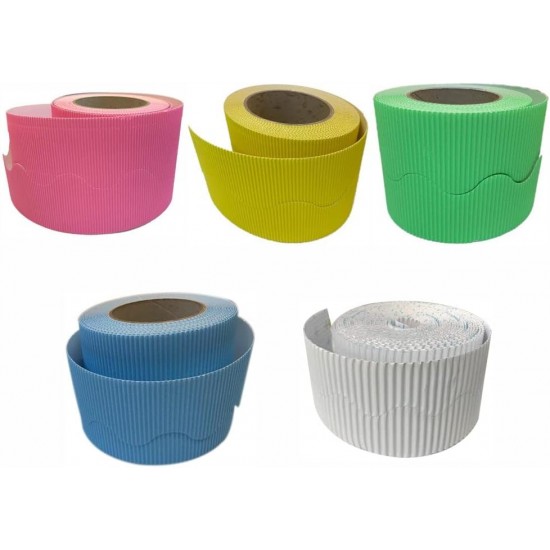 Corrugated Border Rolls - Pack of 5 Cool (Yellow, Blue, White, Green, Pink) – 57mm x 15m