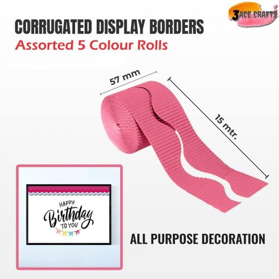 Corrugated Border Rolls - Pack of 5 Cool (Yellow, Blue, White, Green, Pink) – 57mm x 15m