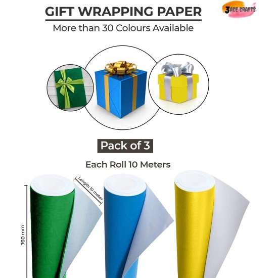 Poster Paper Roll (Pack of 3) – Blue, Green and Yellow, 10m x 76cm, Ideal for Art, Gift Wrap & Decor