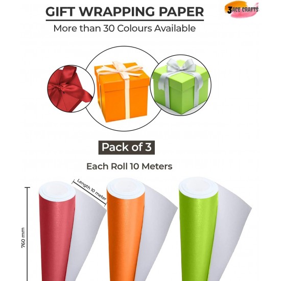 Poster Paper Roll (Pack of 3) – Candy Pink, Fire Orange & Leaf Green, 10m x 76cm, Ideal for Art, Gift Wrap & Decor