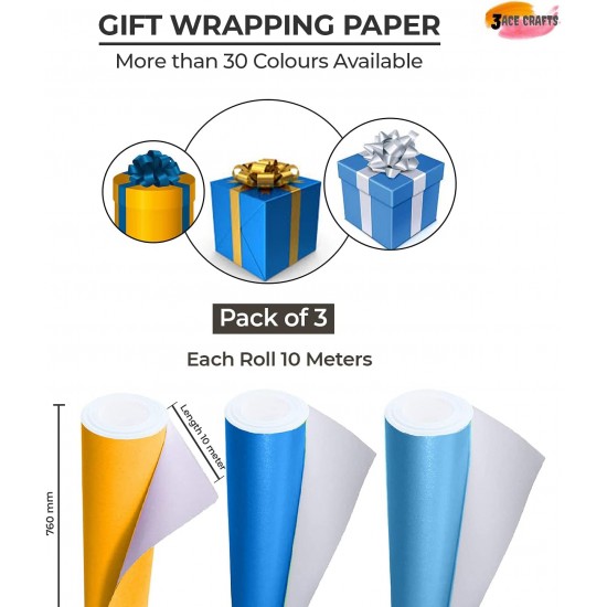 Poster Paper Roll (Pack of 3) – Fire Orange, Ultra Blue & Sky, 10m x 76cm, Ideal for Art, Gift Wrap & Decor