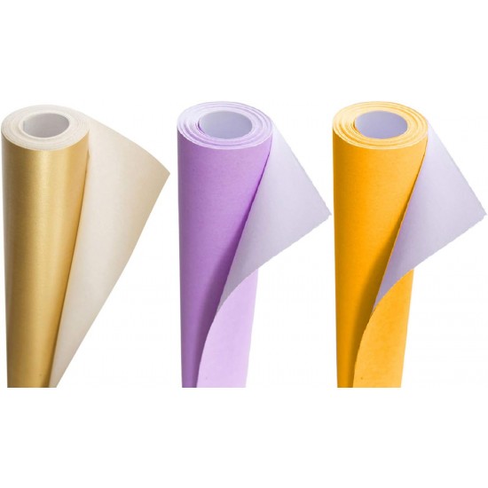 Poster Paper Roll (Pack of 3) – Gold, Lilac & Orange, 10m x 76cm, Ideal for Art, Gift Wrap & Decor